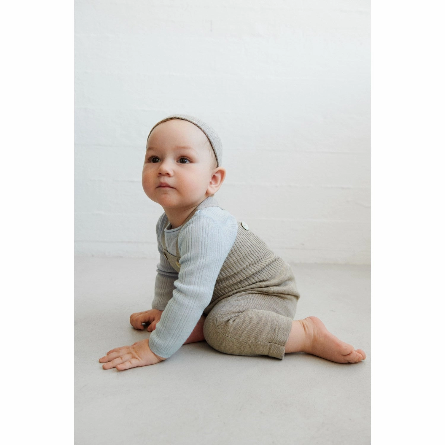 FUB Oat Melange Baby High Waist Overalls Frayed hem