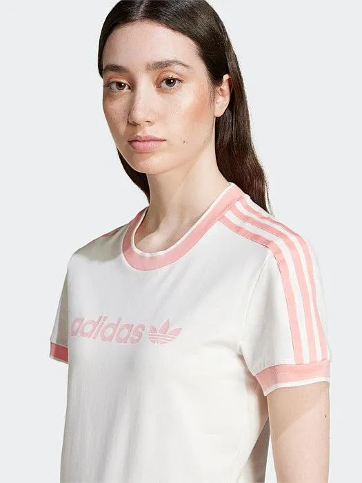 Essential Fashion Layered Neckline Graphic Badge Slim 3-Stripes T-Shirt