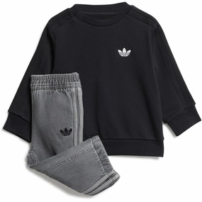 adidas Originals Black/Light Denim Denim Crew Set Sporty Look drawstring waistband