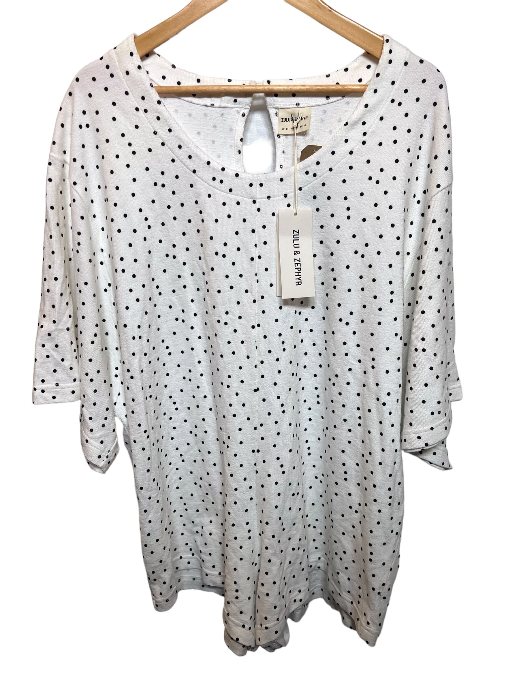 Zulu and Zephyr White Polka Dot Cardigan (Size XL) Relaxed Comforted Organic Cotton
