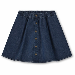 Fliink Dark Denim Blue Don Denim Skirt Fair trade ruffle trim