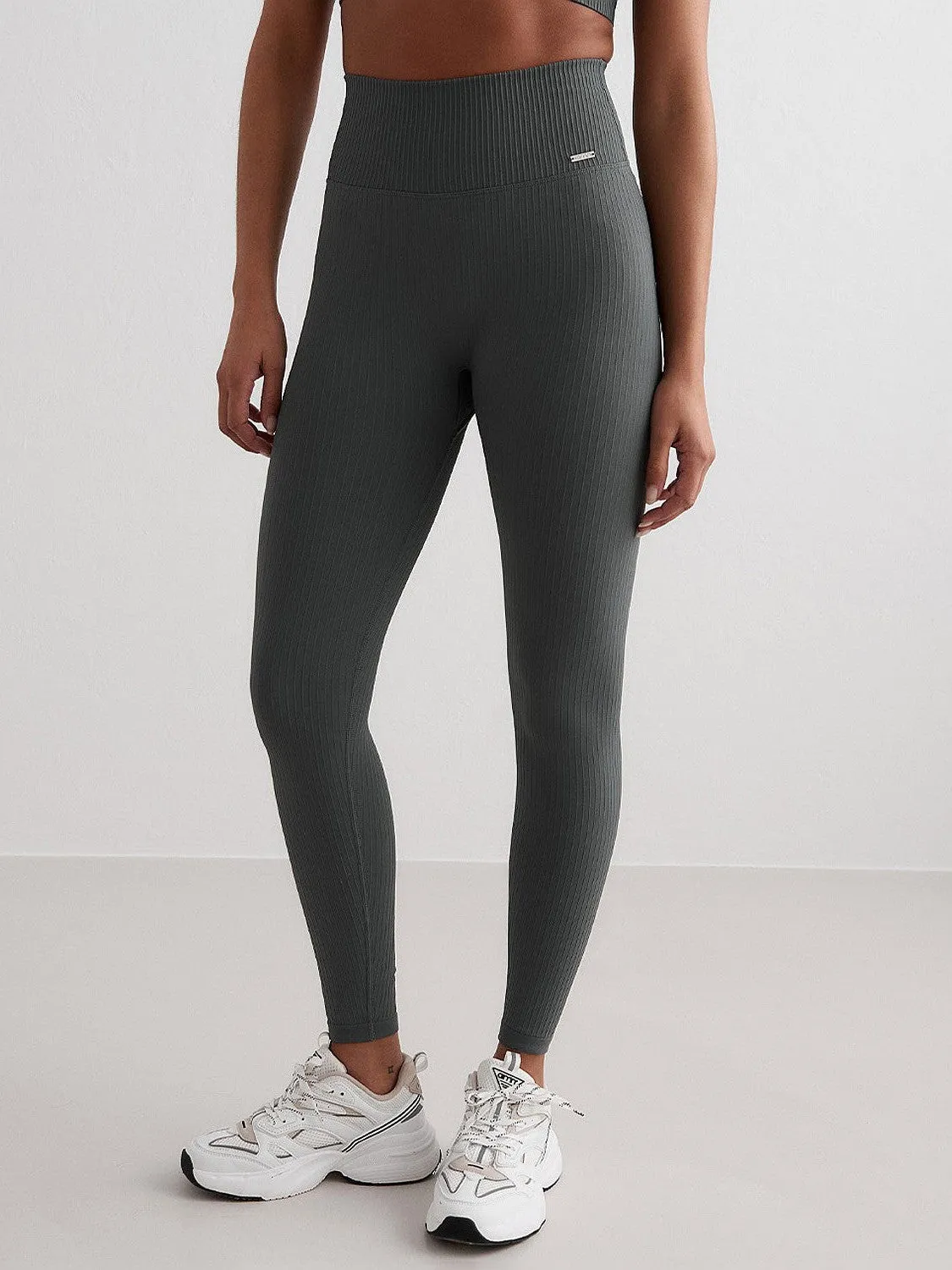 Sage Ribbed Seamless Tights Sleek and Slim Easy Flex