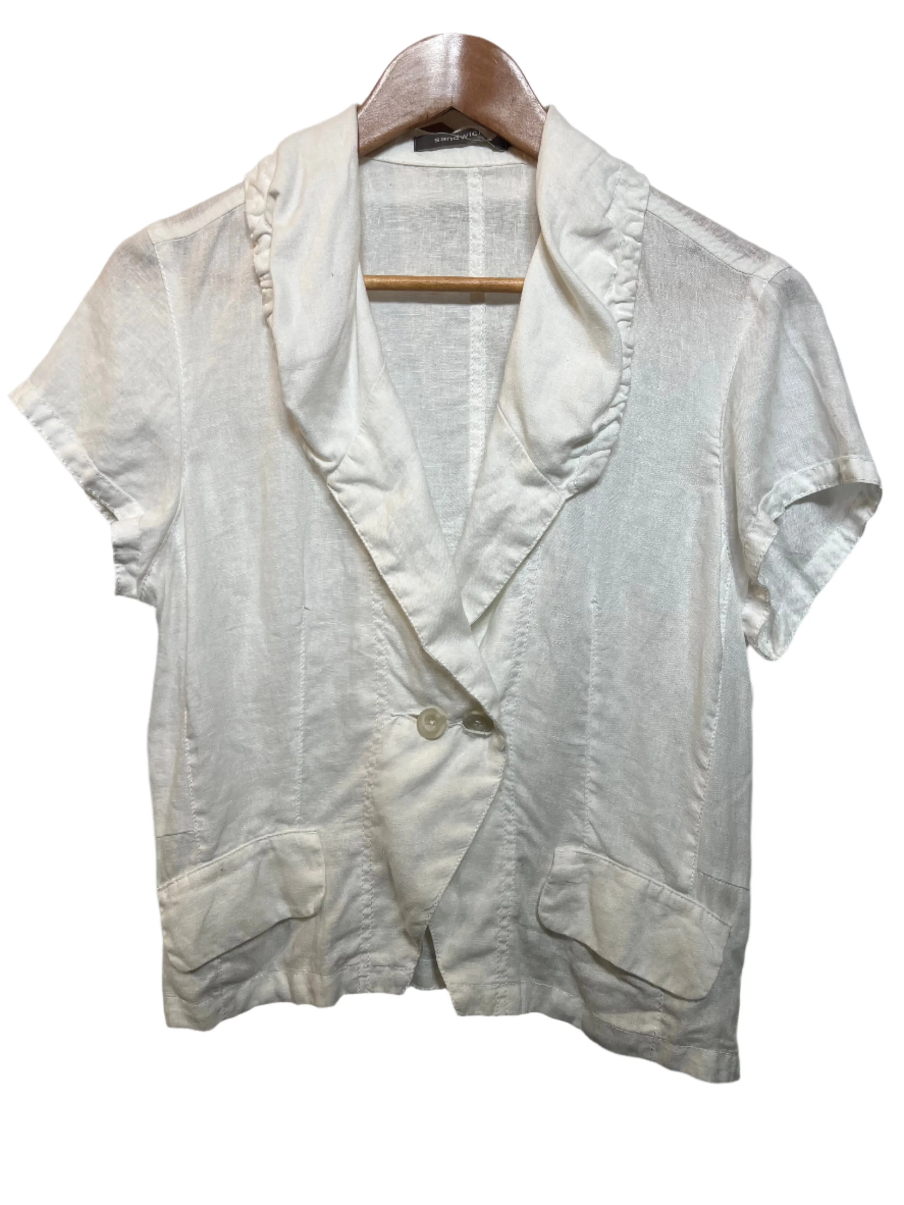 Sandwich Women's White Linen Blouse (Size M) formal dinner Mountain Escape