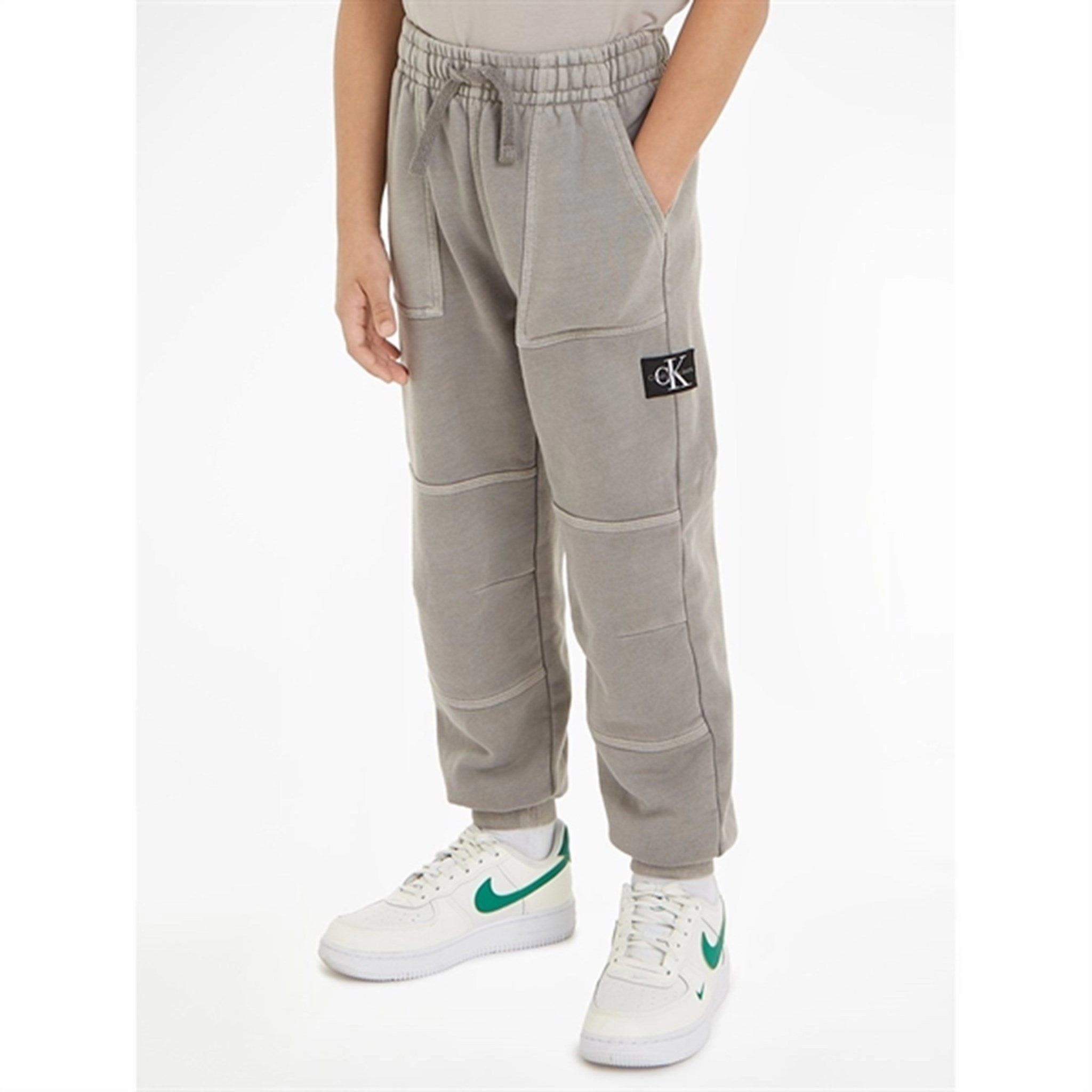 Calvin Klein Mineral Dye Badge Jogger Pants Ck Black High Elasticity Waistband loop venue