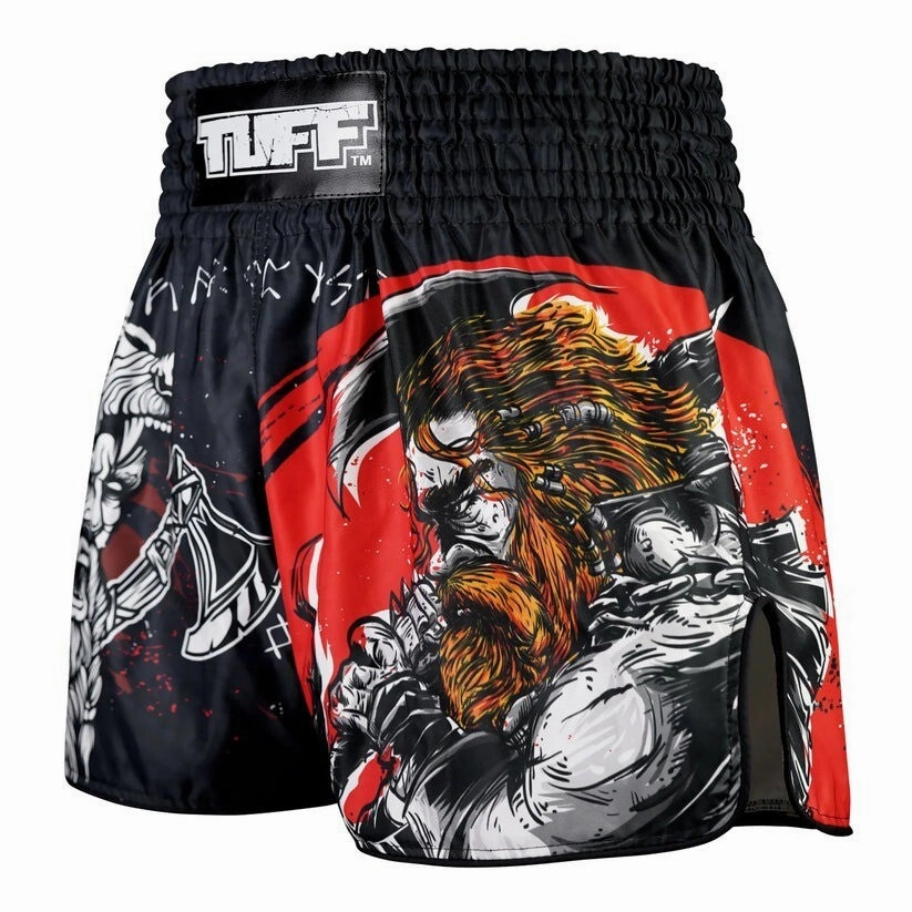 TUFF Muay Thai Shorts The Barbarian Black RMS121 skin friendly Zipper pockets