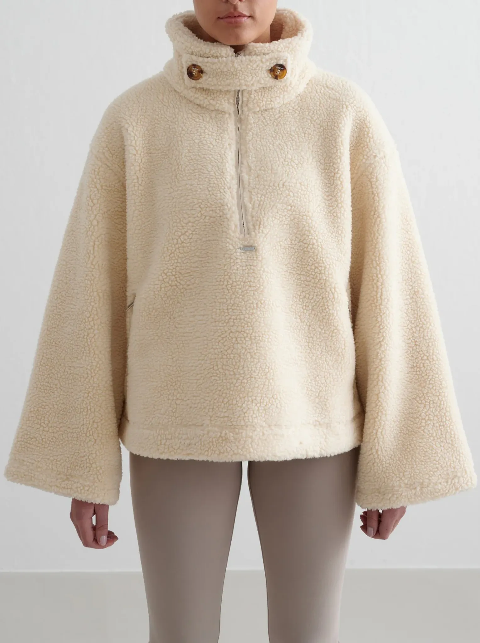 Almond White Pile Anorak Layered Protection Non Bulky Insulation