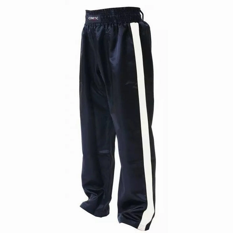 LayeredTech Essential Gear Cimac Kids Kickboxing Trousers Pants Satin White Stripe