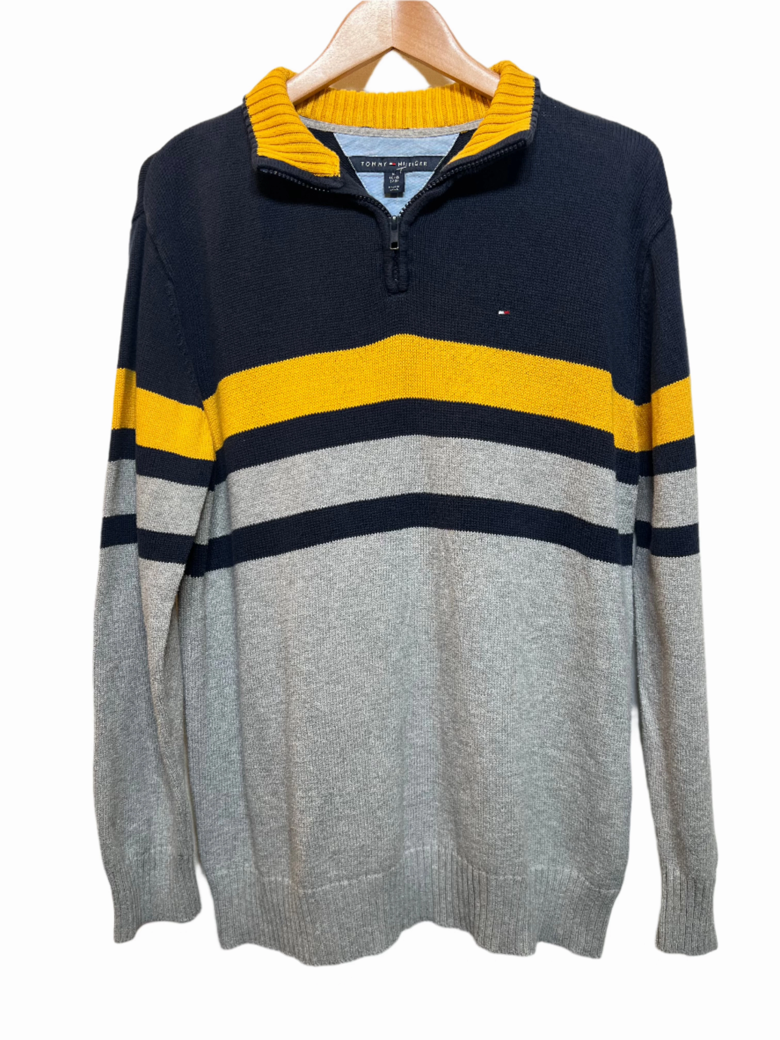 Tommy Hilfiger Striped Quarter Zip (Size XL) Openwork Lattice Pattern