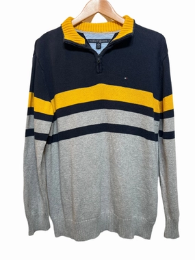 Tommy Hilfiger Striped Quarter Zip (Size XL) Openwork Lattice Pattern