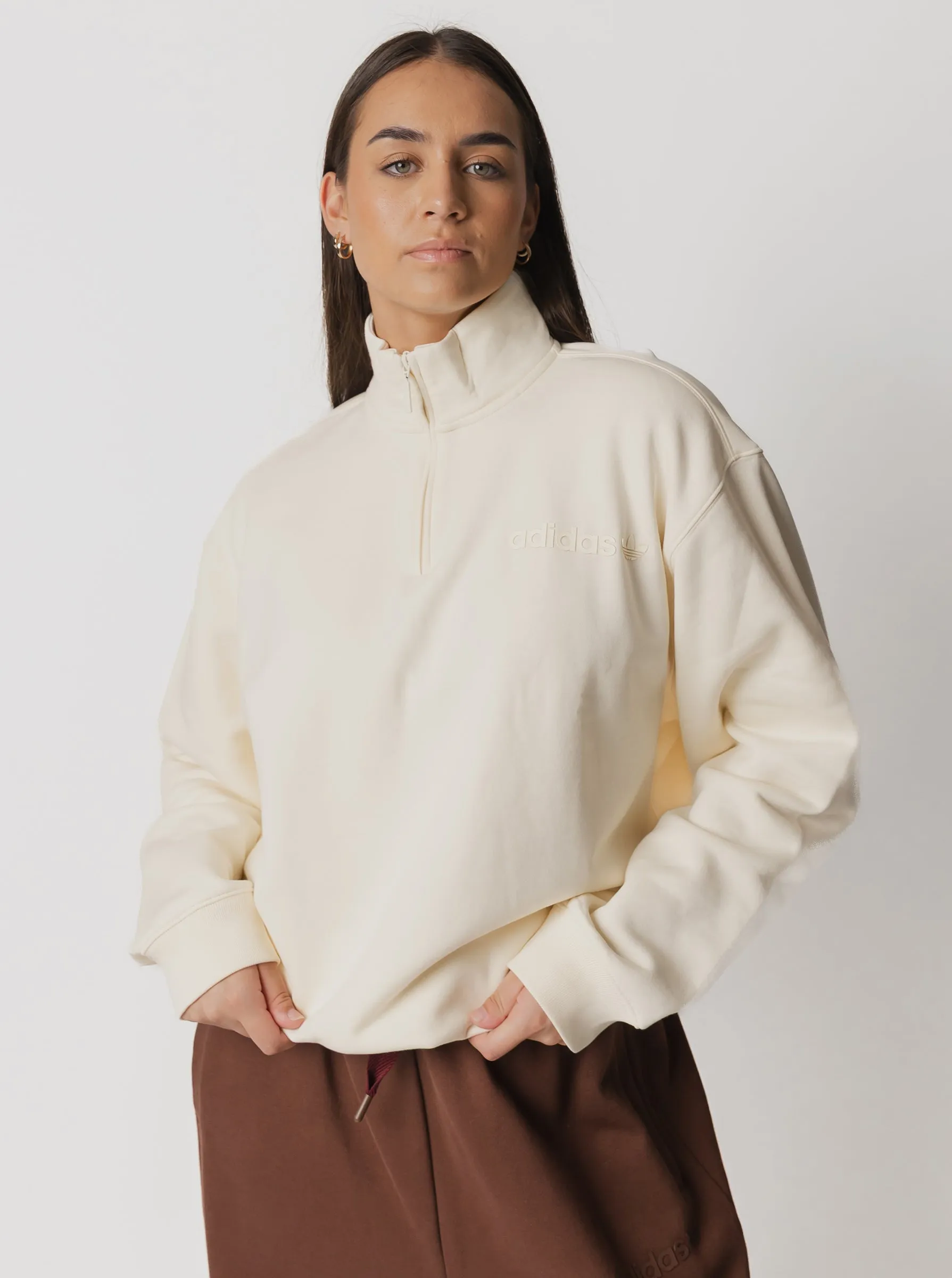 Essentials Linear Oversized Quarter-Zip Adjustable Drawstring Hood