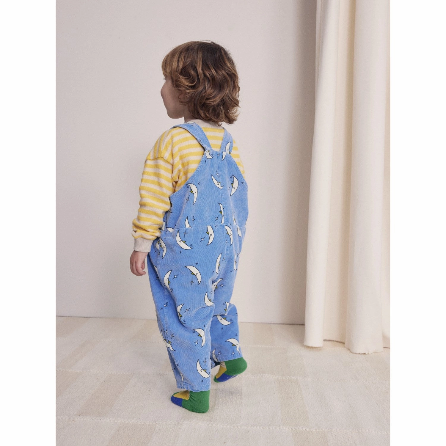 Bobo Choses Light Blue Beneath The Moon Micro Corduroy Dungaree Chilly Weather Fit Elasticized Cuffs