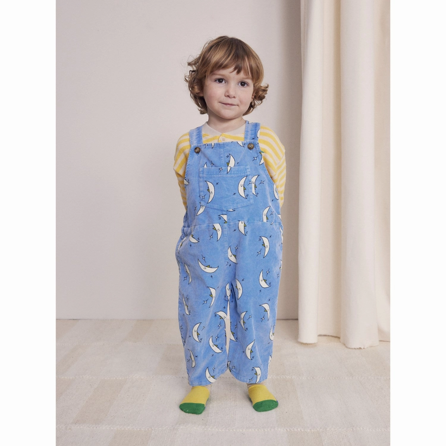 Bobo Choses Light Blue Beneath The Moon Micro Corduroy Dungaree Quick Release Closure Relaxed Waist