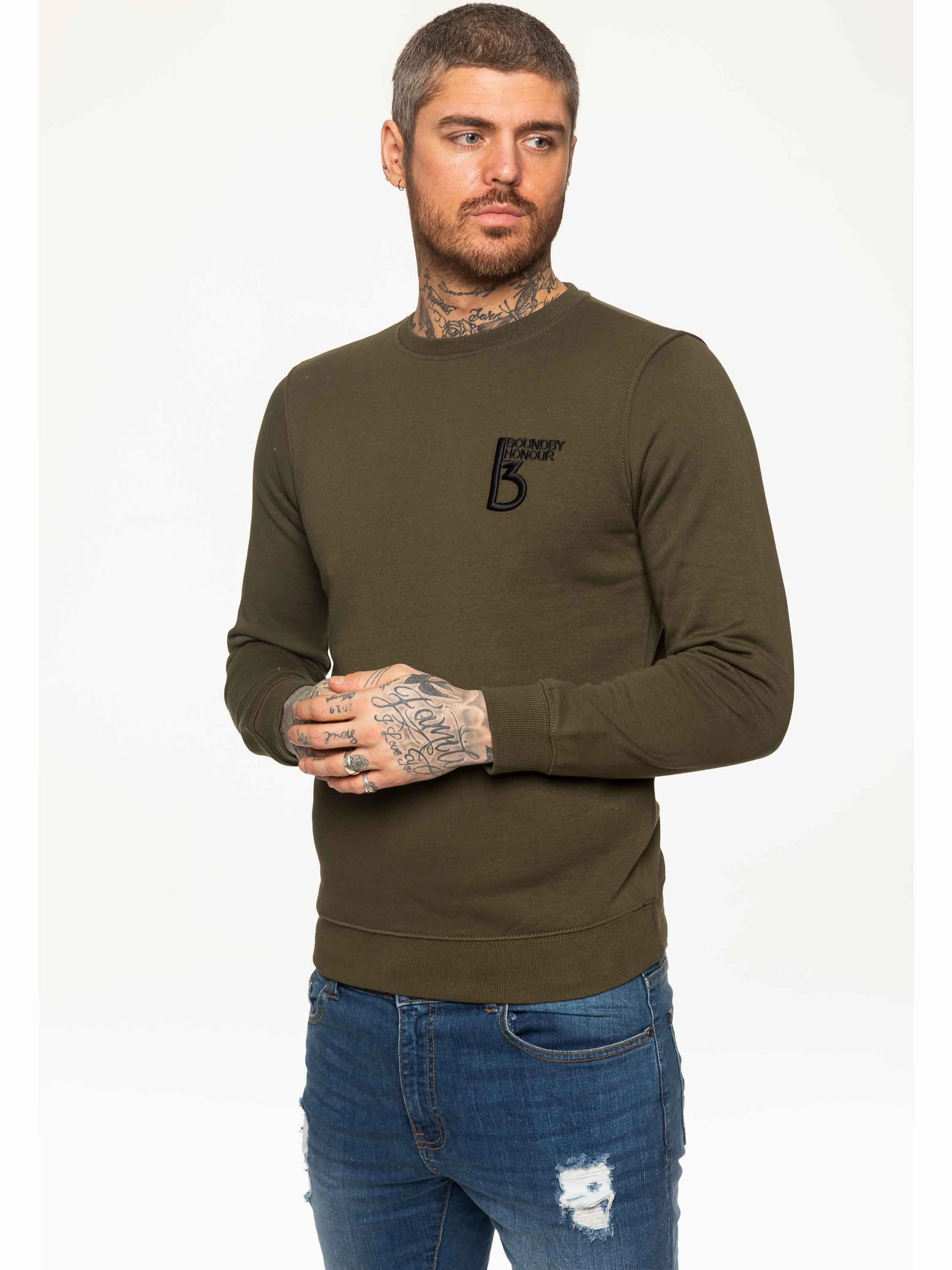 Four Way Stretch Design BBH Mens Plain Sweatshirt Crew Neck Jersey Fleece  | Bound By Honour