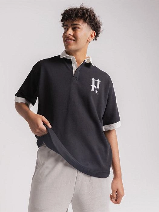 Tour Jersey in Black Layered Shoulder Design