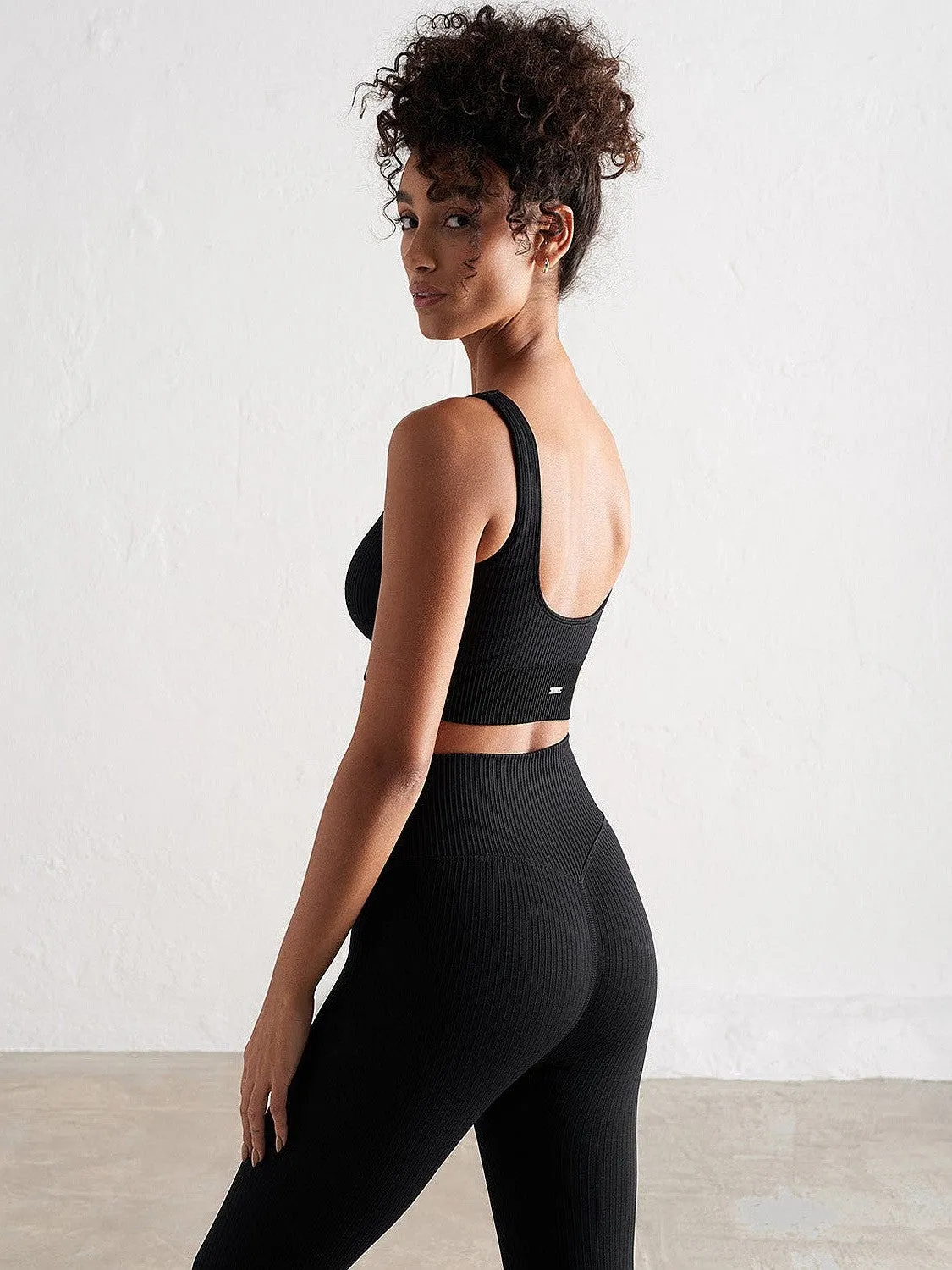 Double stitching seams Black Ribbed Seamless Bra