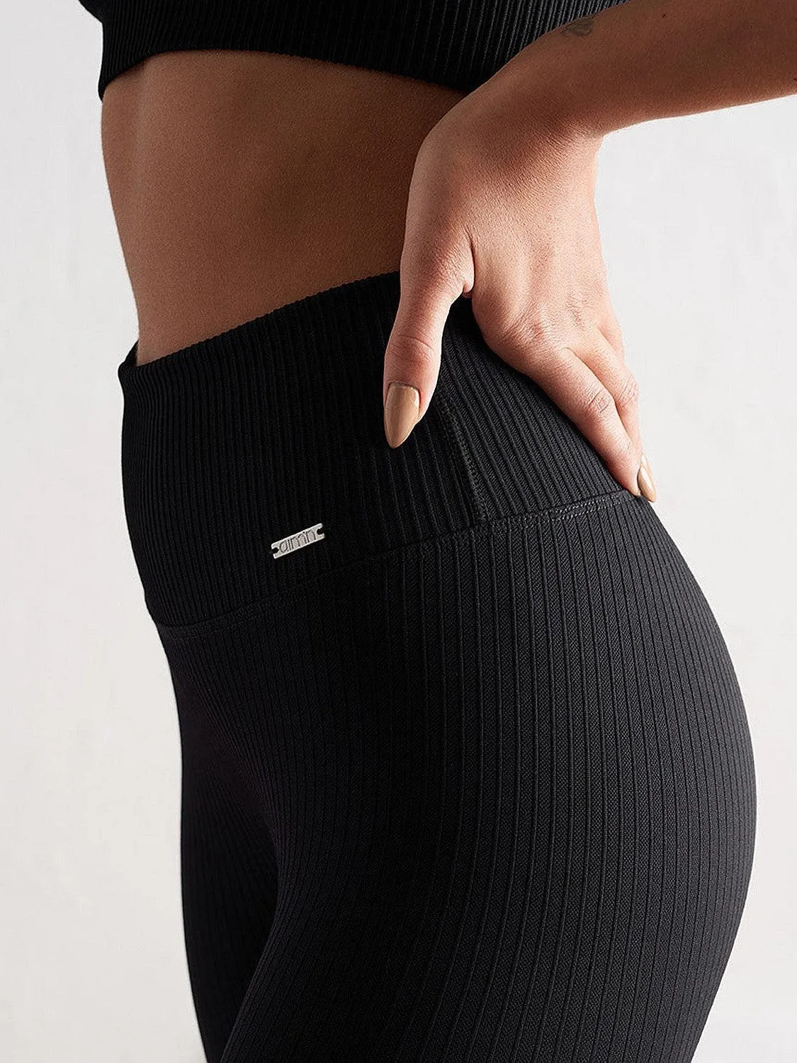 Petite Size Ultra Light Performance Fit Black Ribbed Seamless Tights