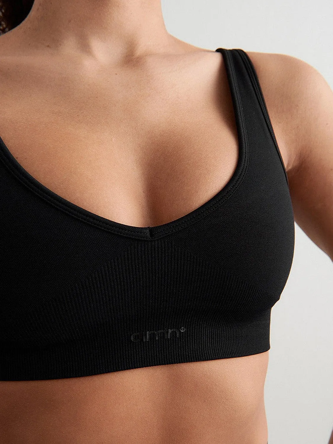 Black Shape Seamless Deep Cut Bra Stretch Fabric Breathable Mesh Panels