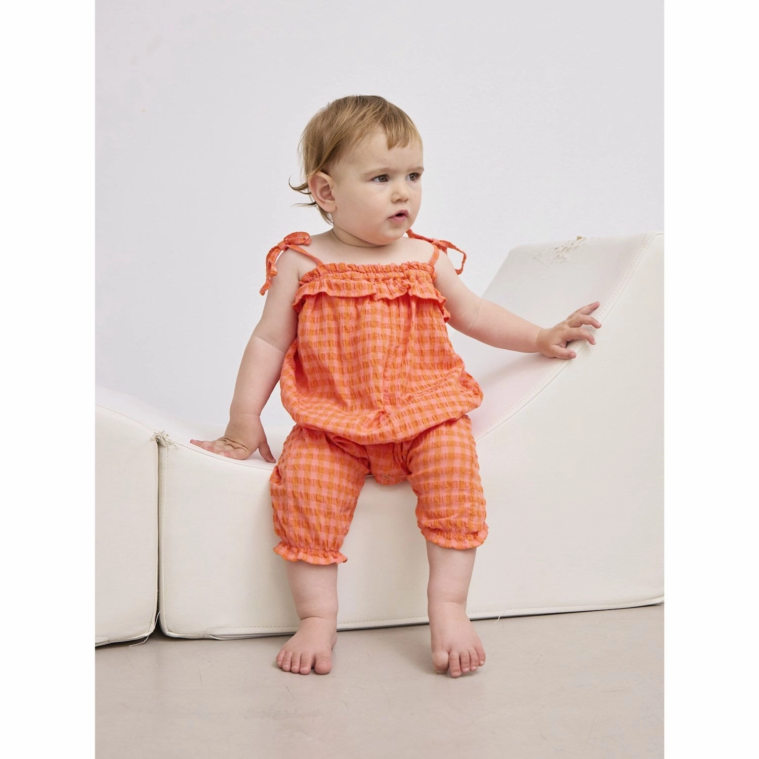 Bobo Choses Coral Pink Vichy Woven Overall NonSlipInnerGrip