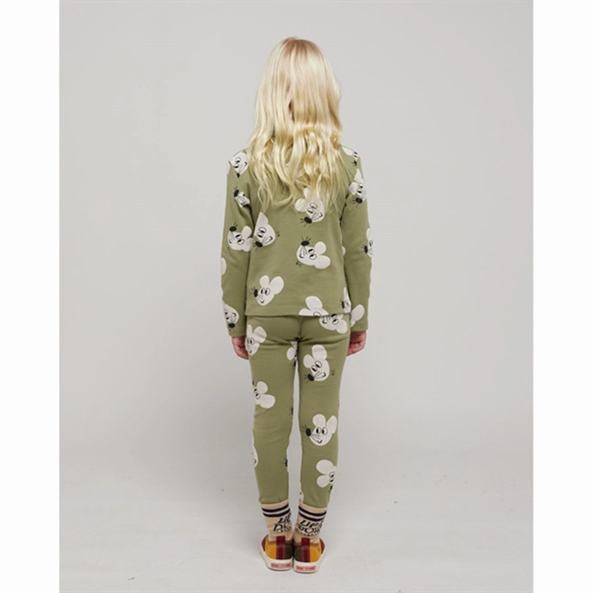 For Adults Wrinkle Resistant Sweat Wicking Lining Bobo Choses Light Green Mouse Leggings AOP