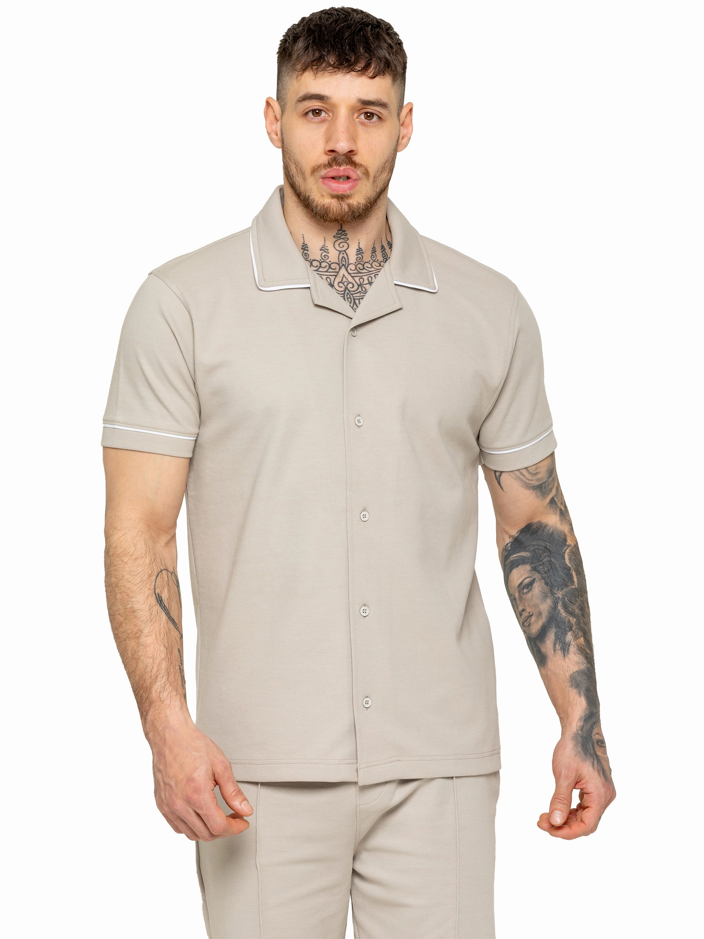 Earthy Hue Enzo | Mens Short Sleeve Piping Shirt