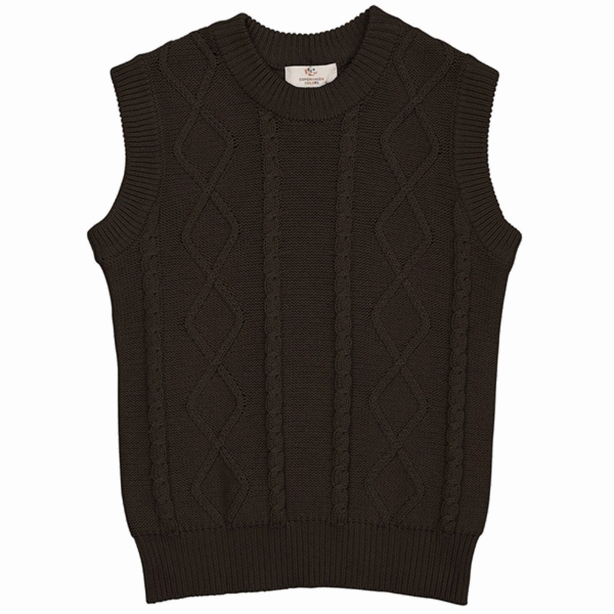 Weight Distributing Pads Anti Pilling Finish Copenhagen Colors Dark Brown Knitted Cable Vest