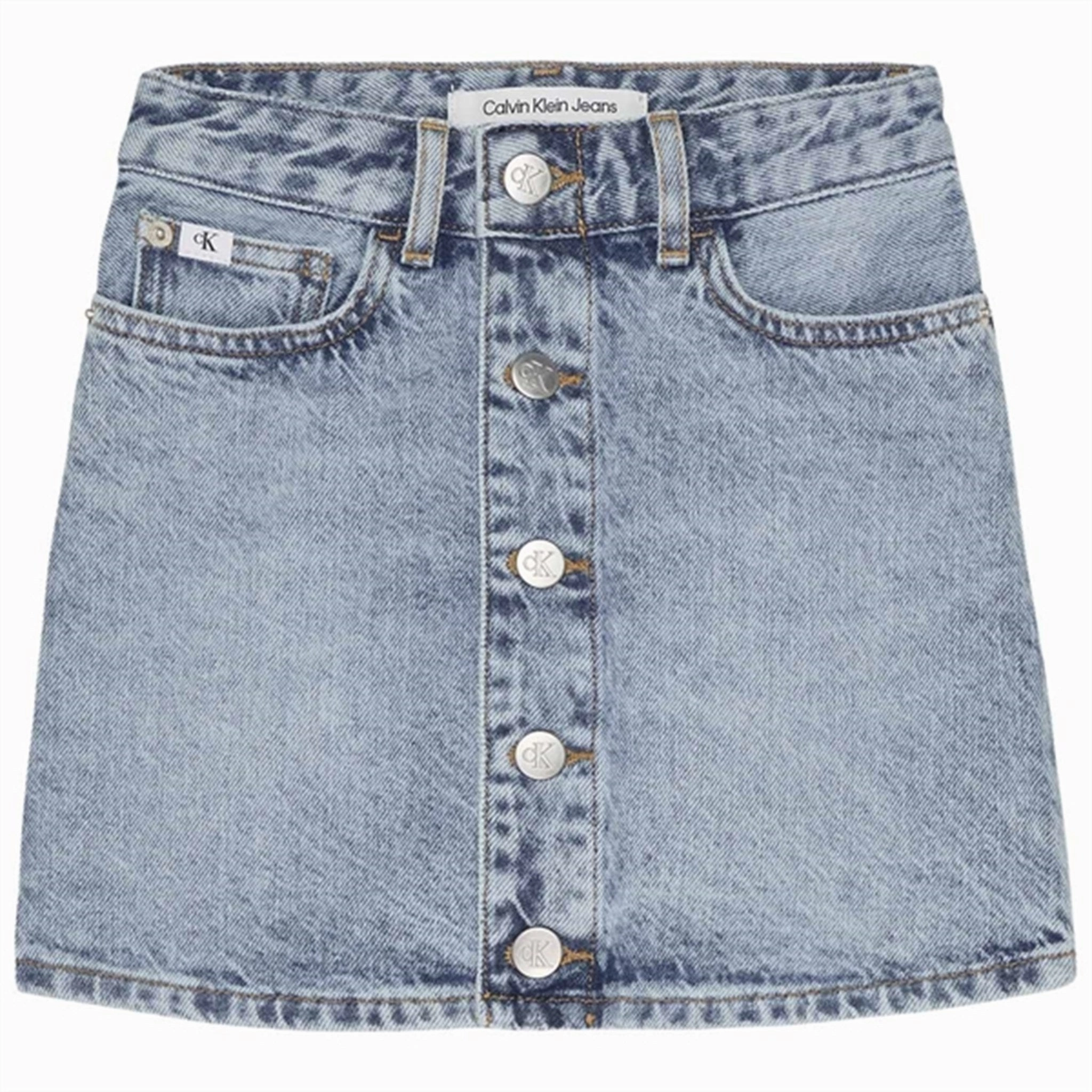 City Look Calvin Klein A Line Denim Skirt Salt Pepper Light