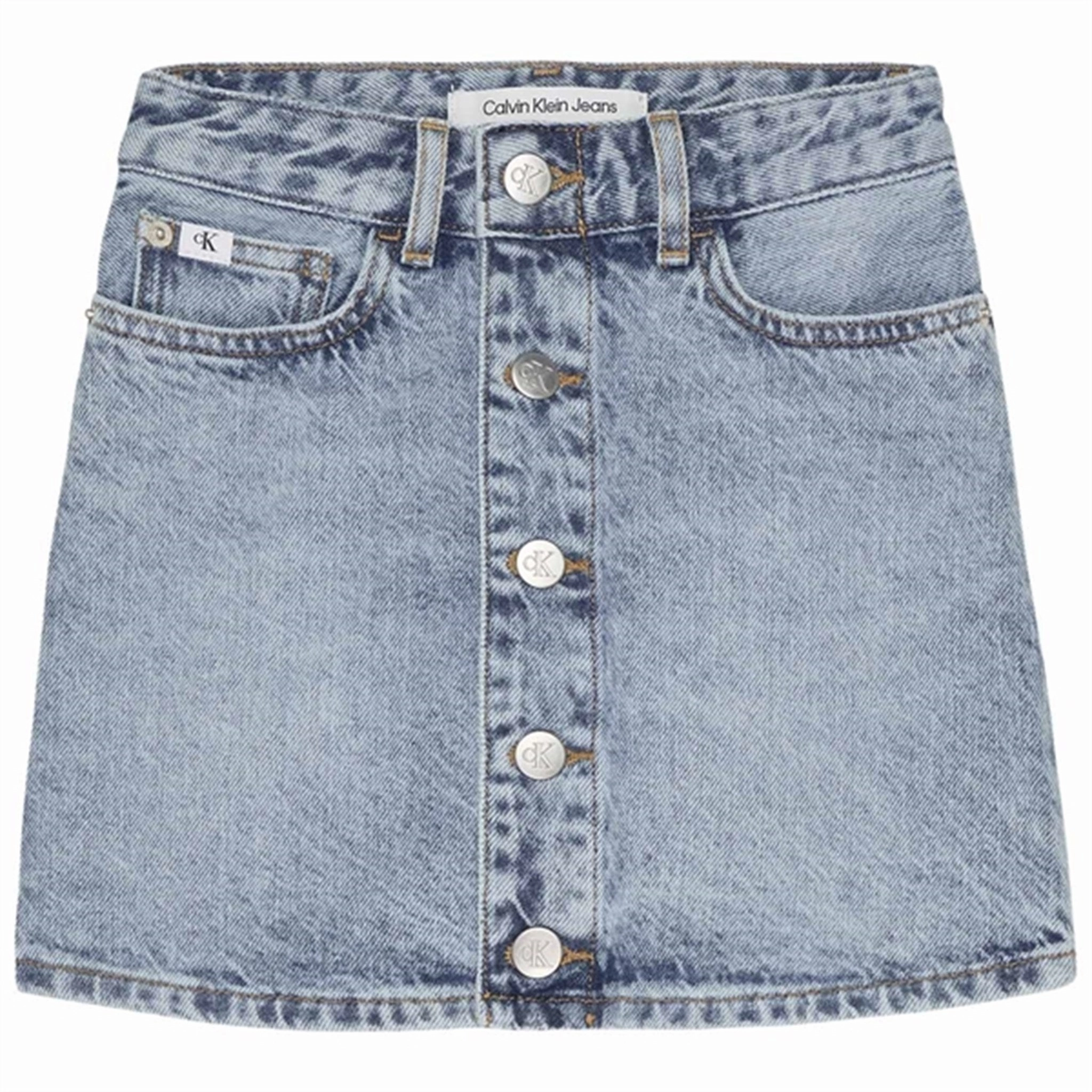 Calvin Klein A Line Denim Skirt Salt Pepper Light Tea length Retro Style