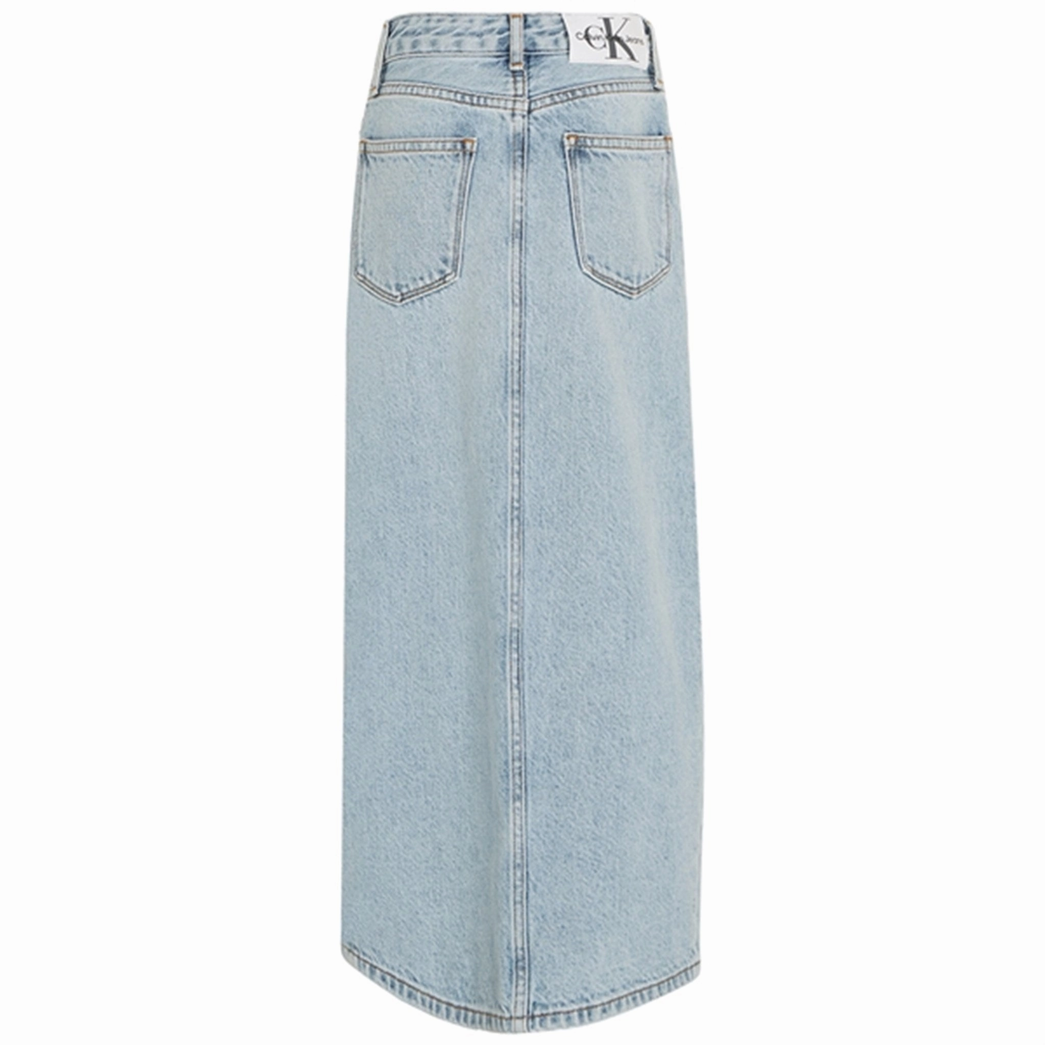 Calvin Klein Denim Maxi Skirt Powder Blue Polished Cut