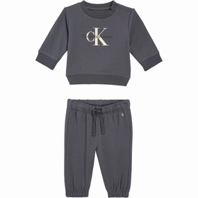 Calvin Klein Monogram Sweatshirt Set Dark Grey Customizable Options Thumbhole Cuff Design