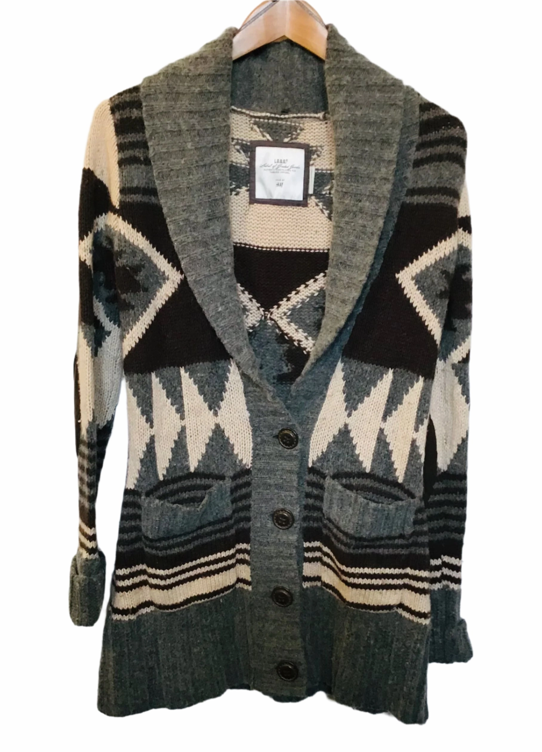 Aztec pattern cardigan H&M (size S) Textured Weave Relaxed Crew Neck