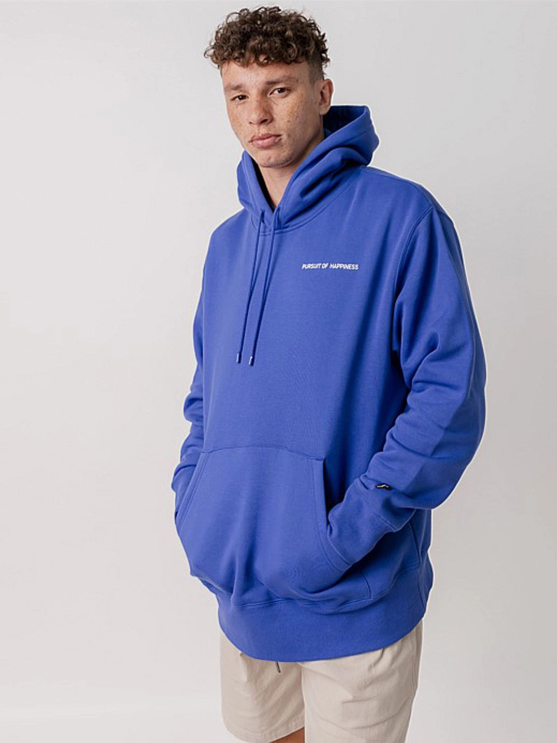 Simple Logo Heavyweight Pullover in Royal Blue Reinforced Elbow Patches