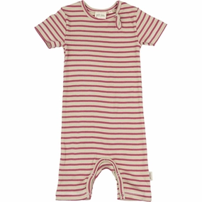 Petit Piao Light Berry/Dark Off White Summer Romper S/S Modal Striped Running Cool Neutral Yoga