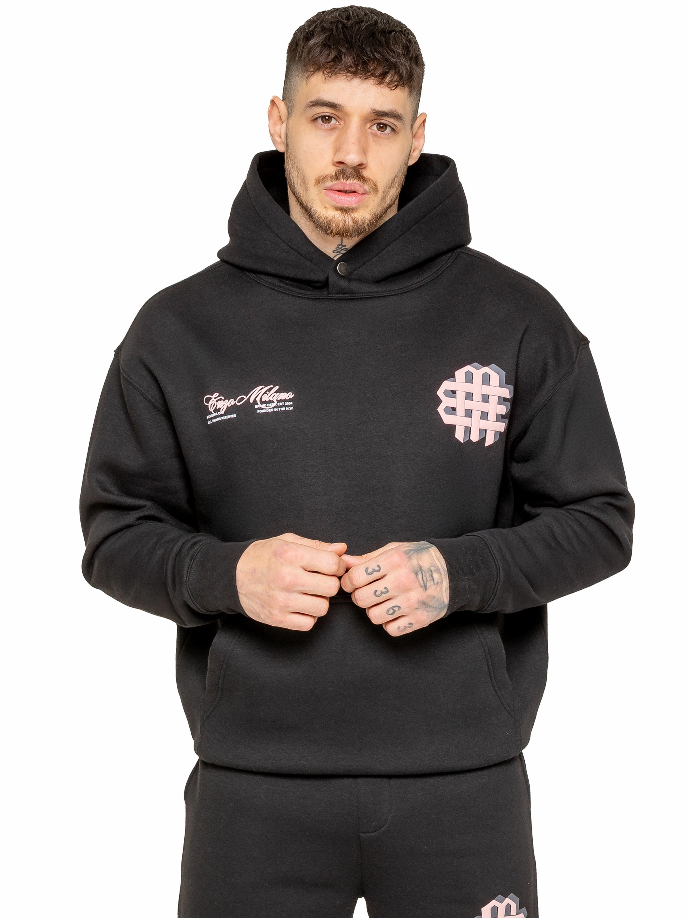 Enzo Milano | Mens Oversized Print Hoodie Lynx like Warthog like