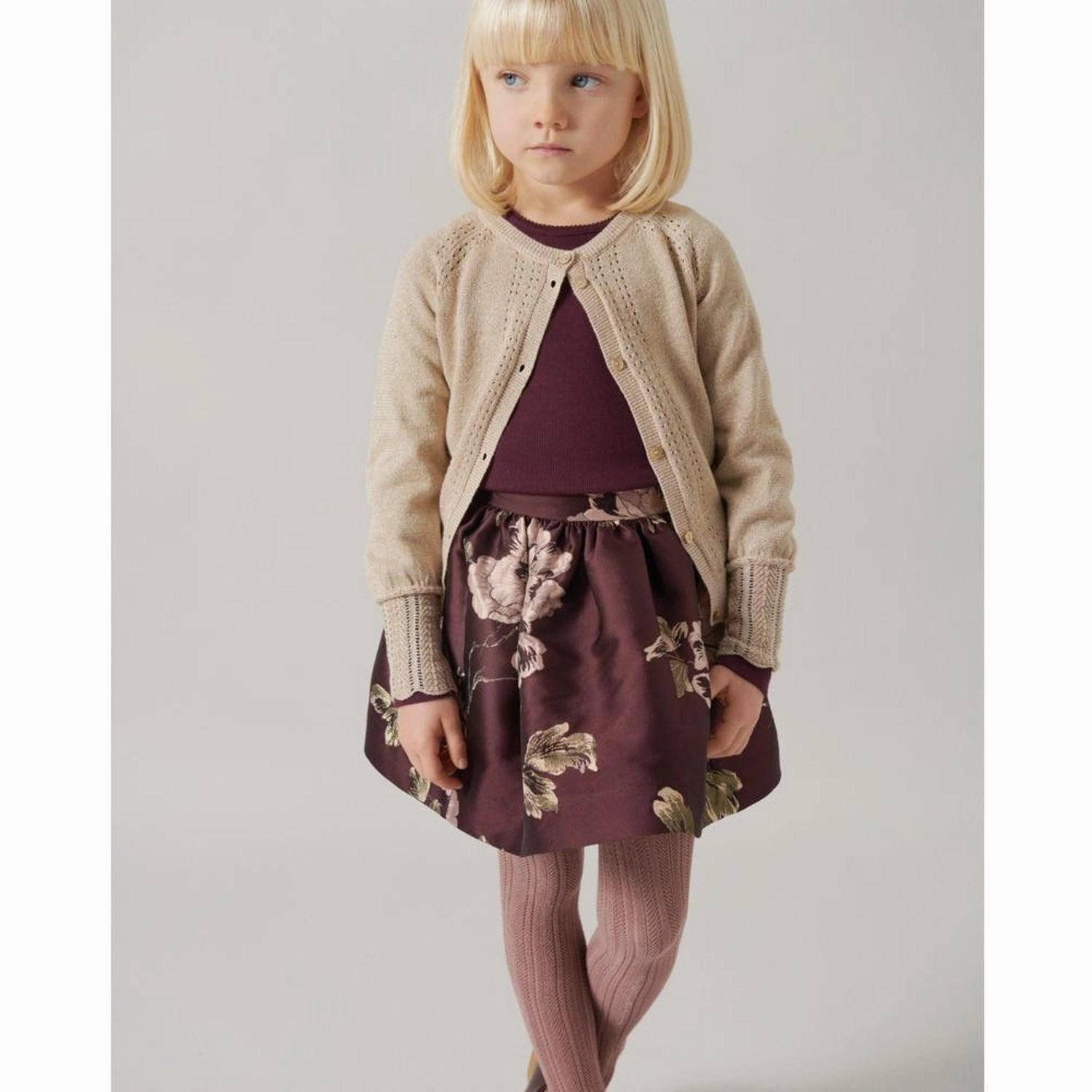 Knee Length MarMar Party Jacquard Deep Mulberry Jacquard Sunita Skirt