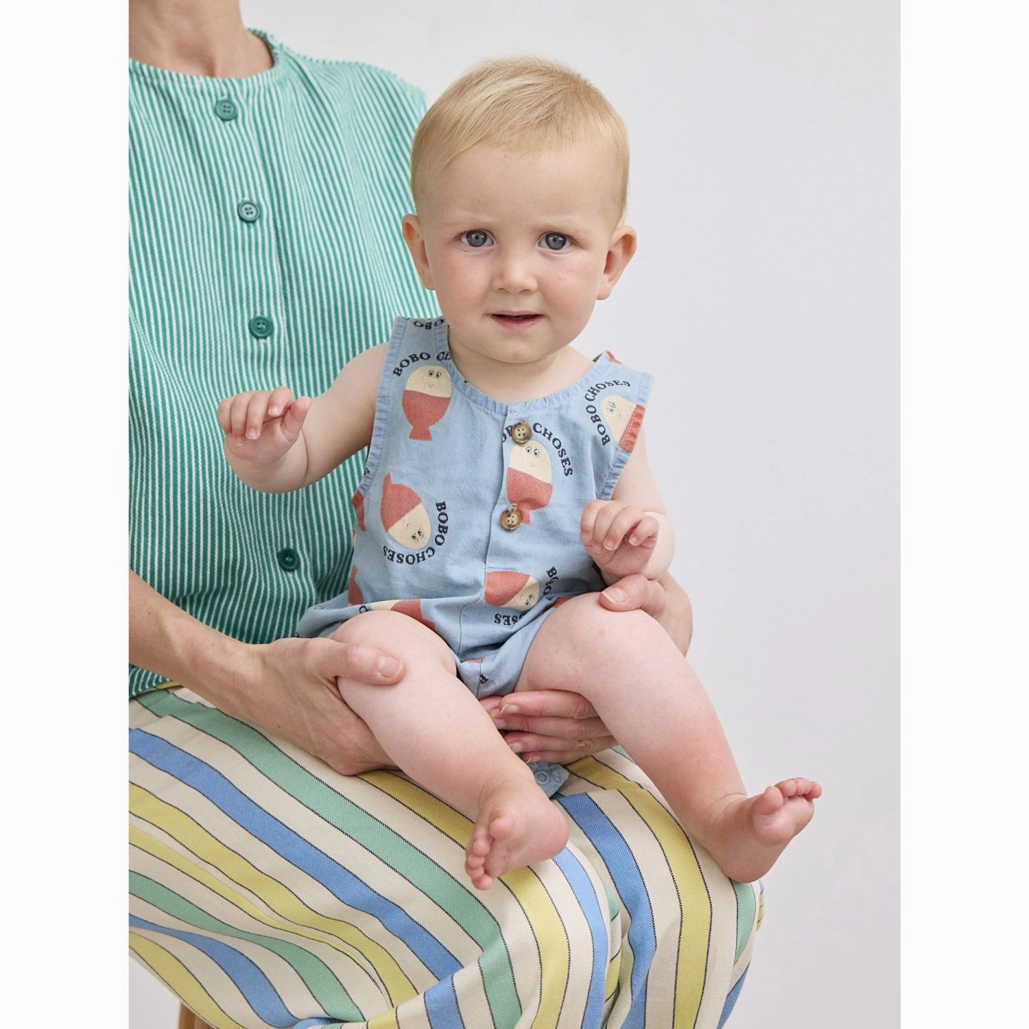 Dynamic Friends Everyday Versatile Bobo Choses Light Blue Morning Egg All Over Denim Playsuit