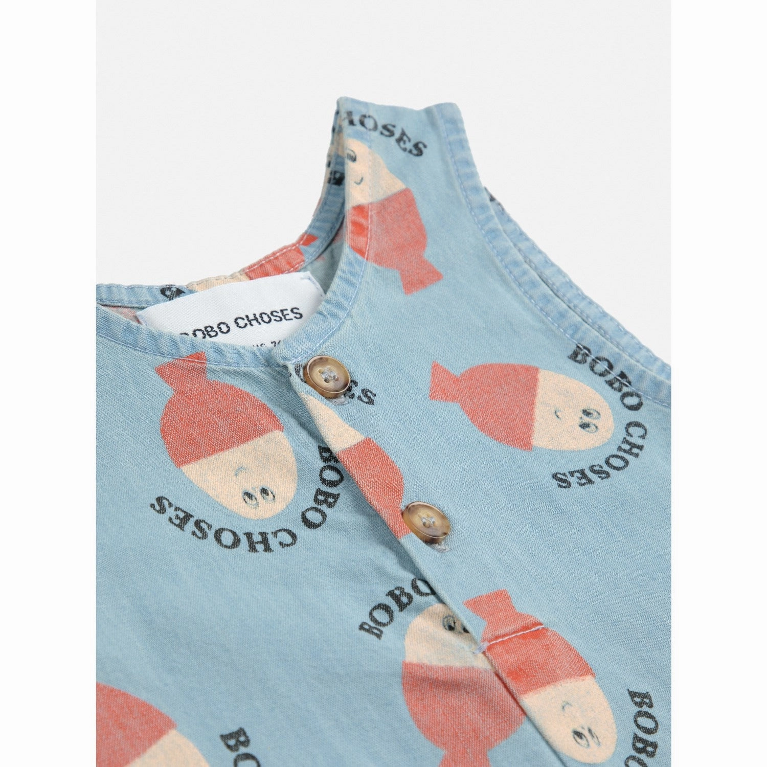 Sharp Bold Bobo Choses Light Blue Morning Egg All Over Denim Playsuit
