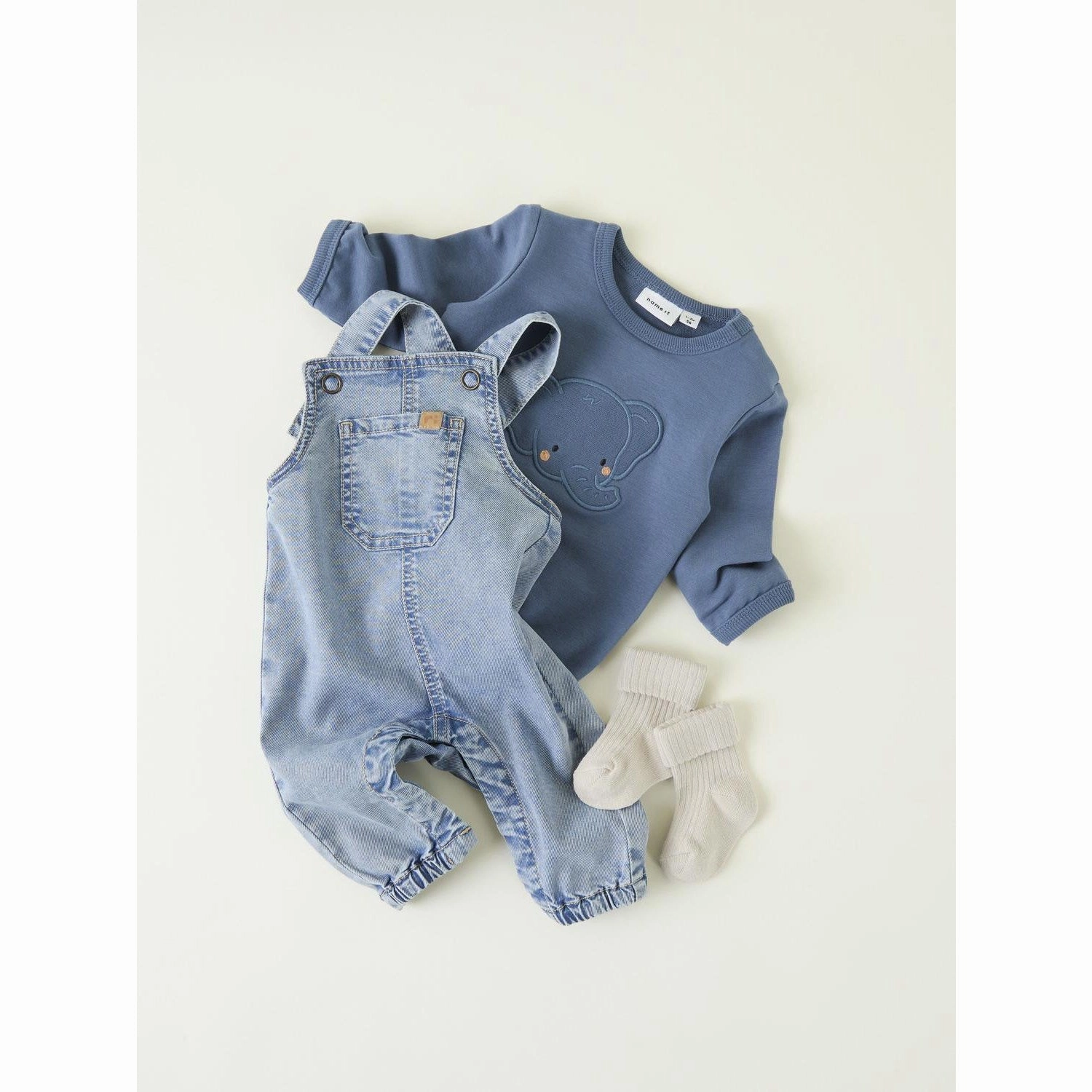 Name It Medium Blue Denim Alvin Baggy Denim Overall Layered Style Light wash