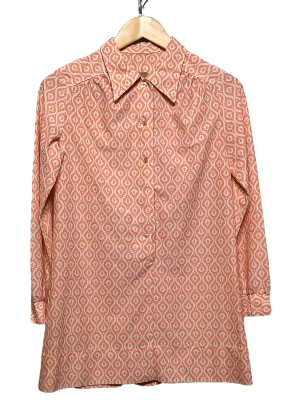 60??s Shirt Mini Dress (Size S) Flower Soft