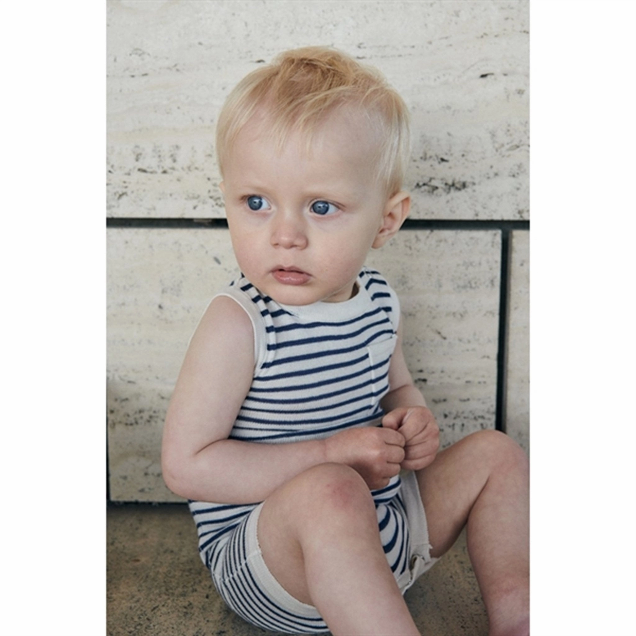 Copenhagen Colors Cream/Navy Comb. Strik Romper Stripe Shopping Essential