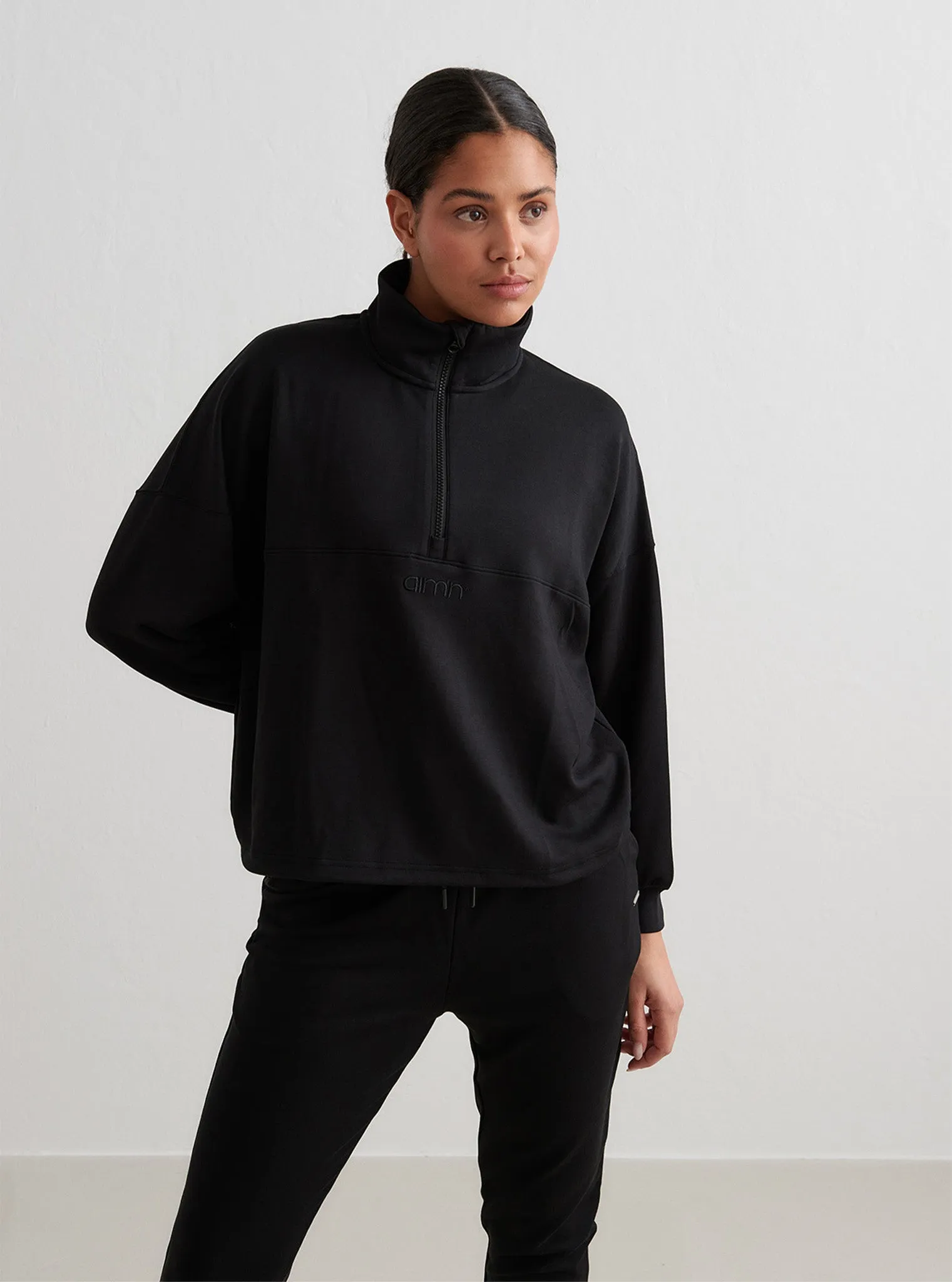 Black Comfy Modal Half Zip Sporty Edge Lightweight Warmth