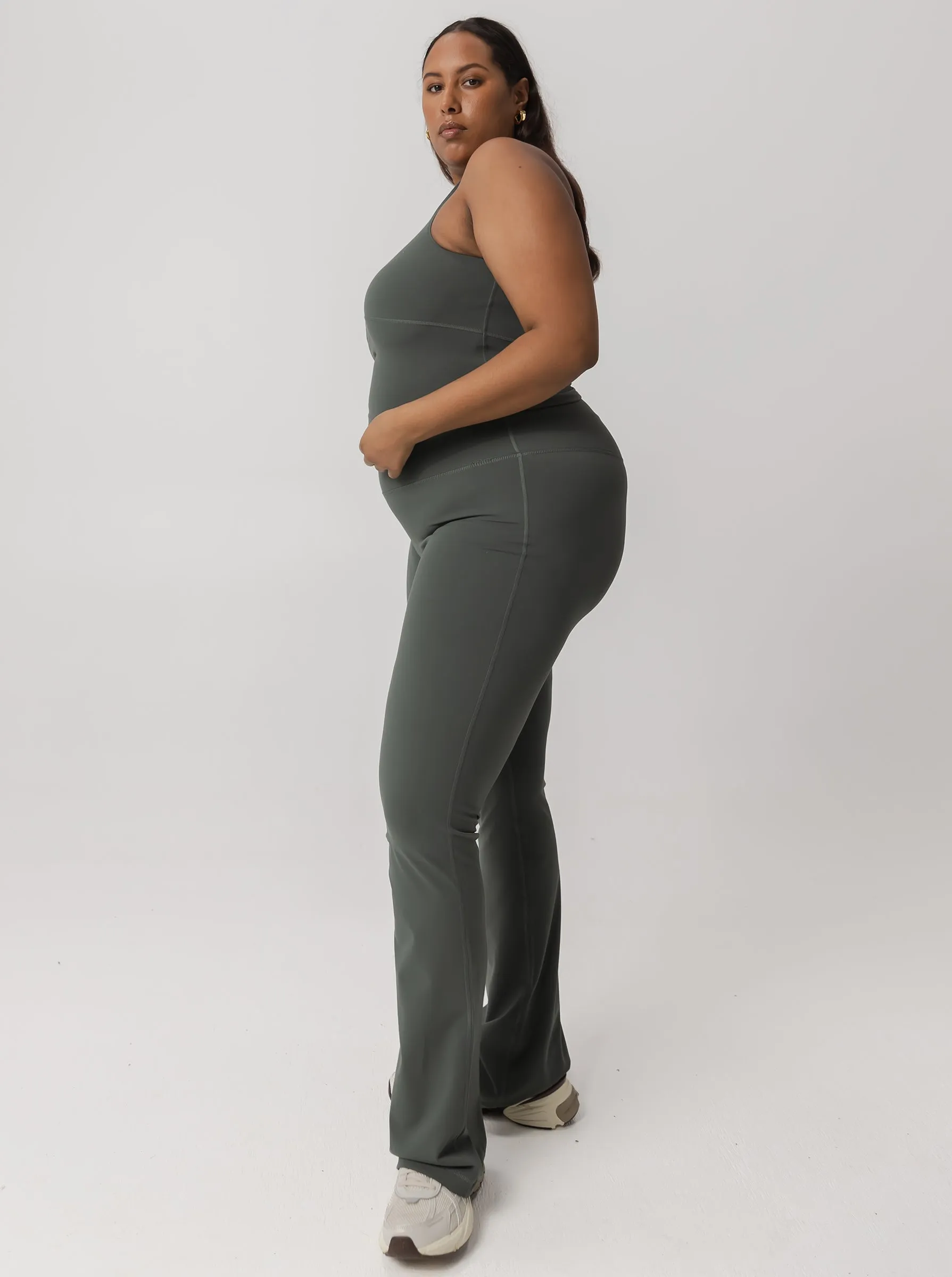 Hidden Pocket Design Urban Fit Peached Taylor Flared Tight In Eucalyptus