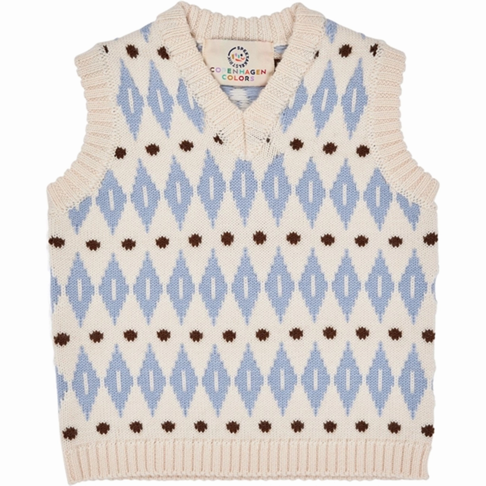 Trusted Copenhagen Colors Cream Blue Combi Harlequin Merino Classic Vest
