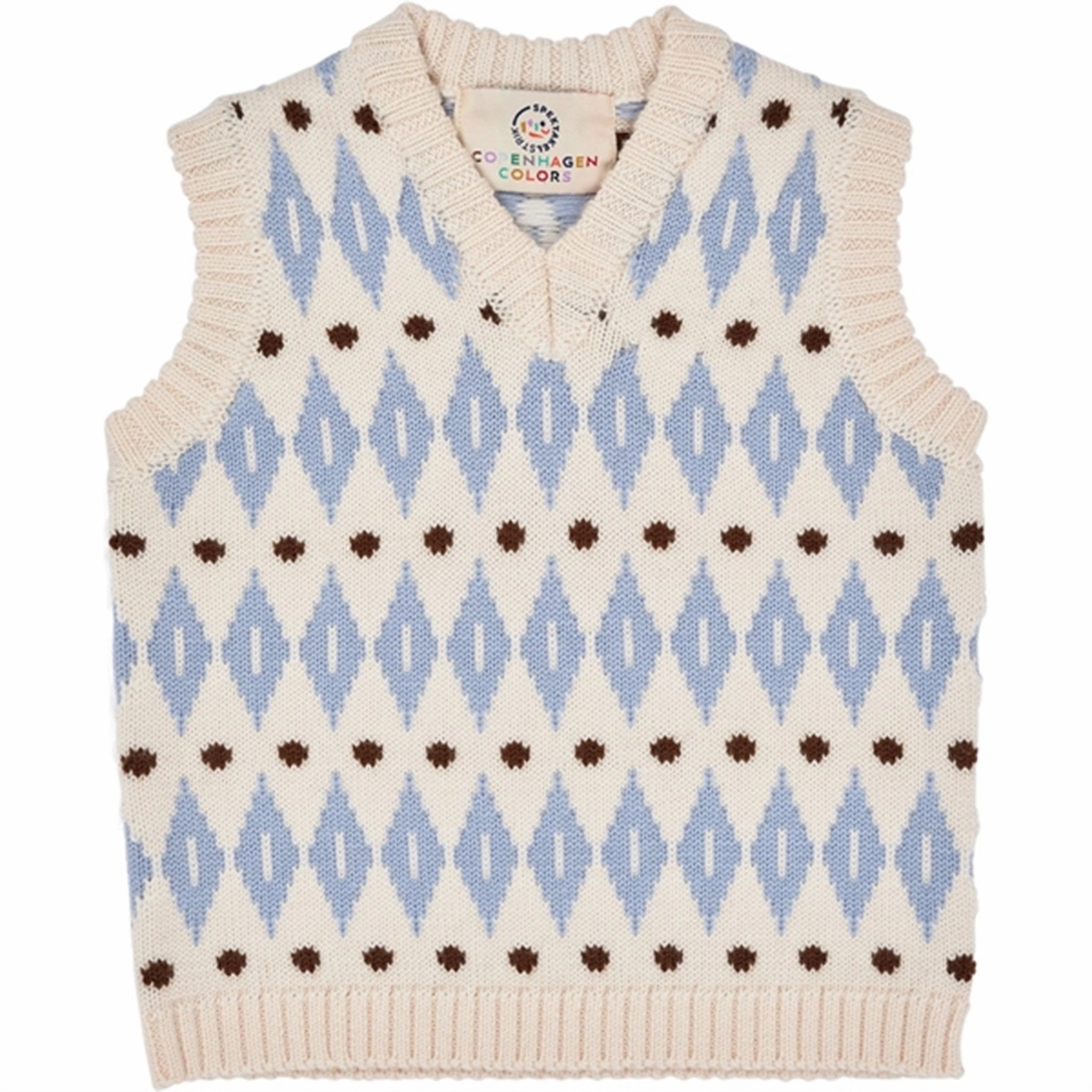 well received Copenhagen Colors Cream Blue Combi Harlequin Merino Classic Vest