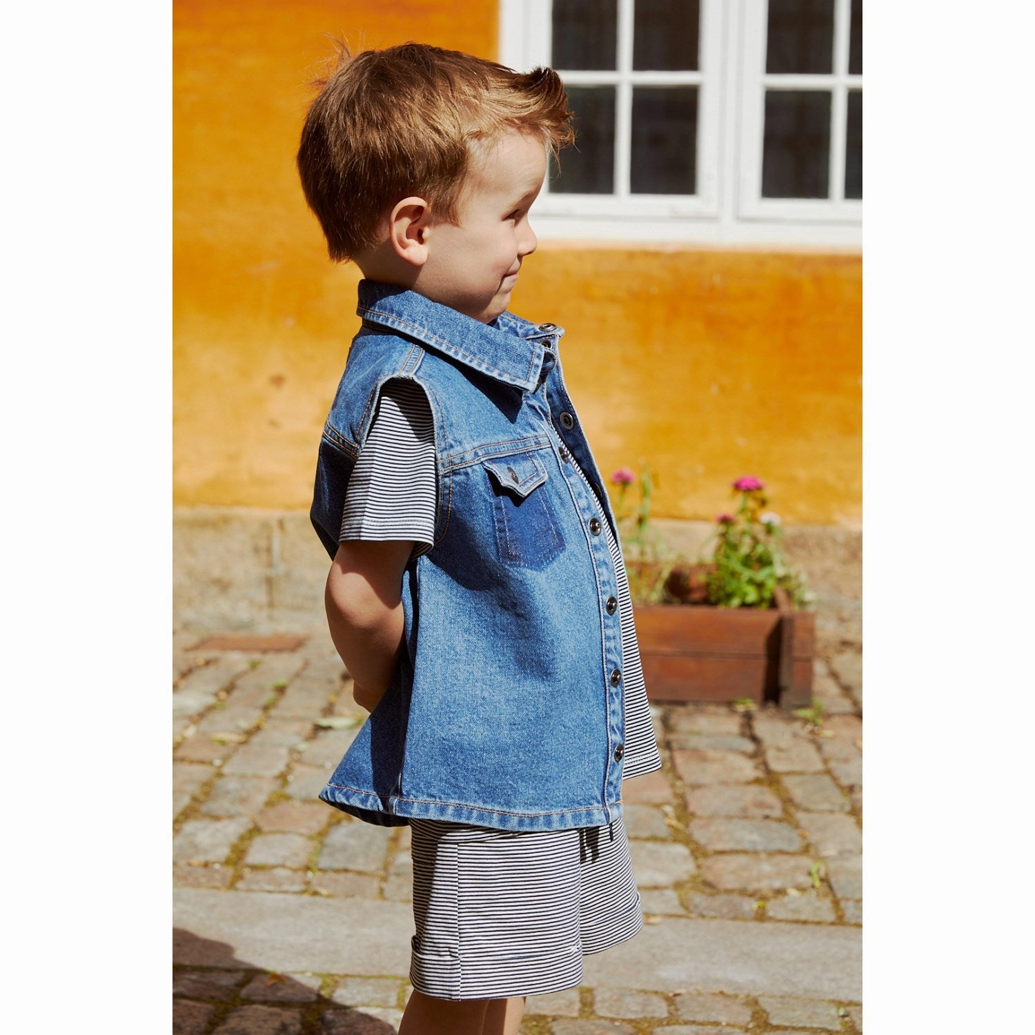 night look suitable for outdoor adventures COPENHAGEN COLORS Indigo Blue Washed Organic Boyish Denim Vest
