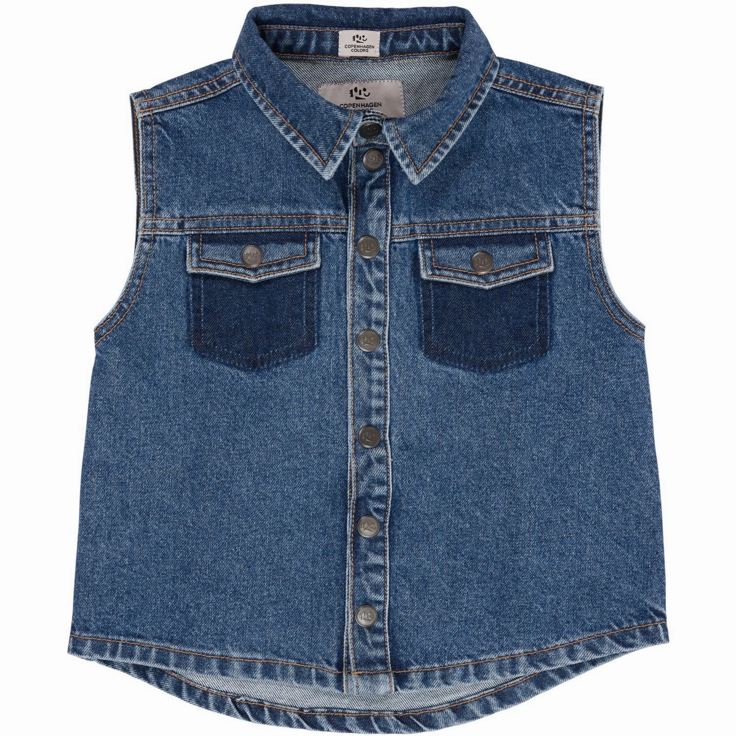 COPENHAGEN COLORS Indigo Blue Washed Organic Boyish Denim Vest circumference
