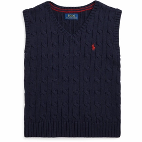 Polo Ralph Lauren Rl Navy Knitted Vest Reinforced Shoulder Design