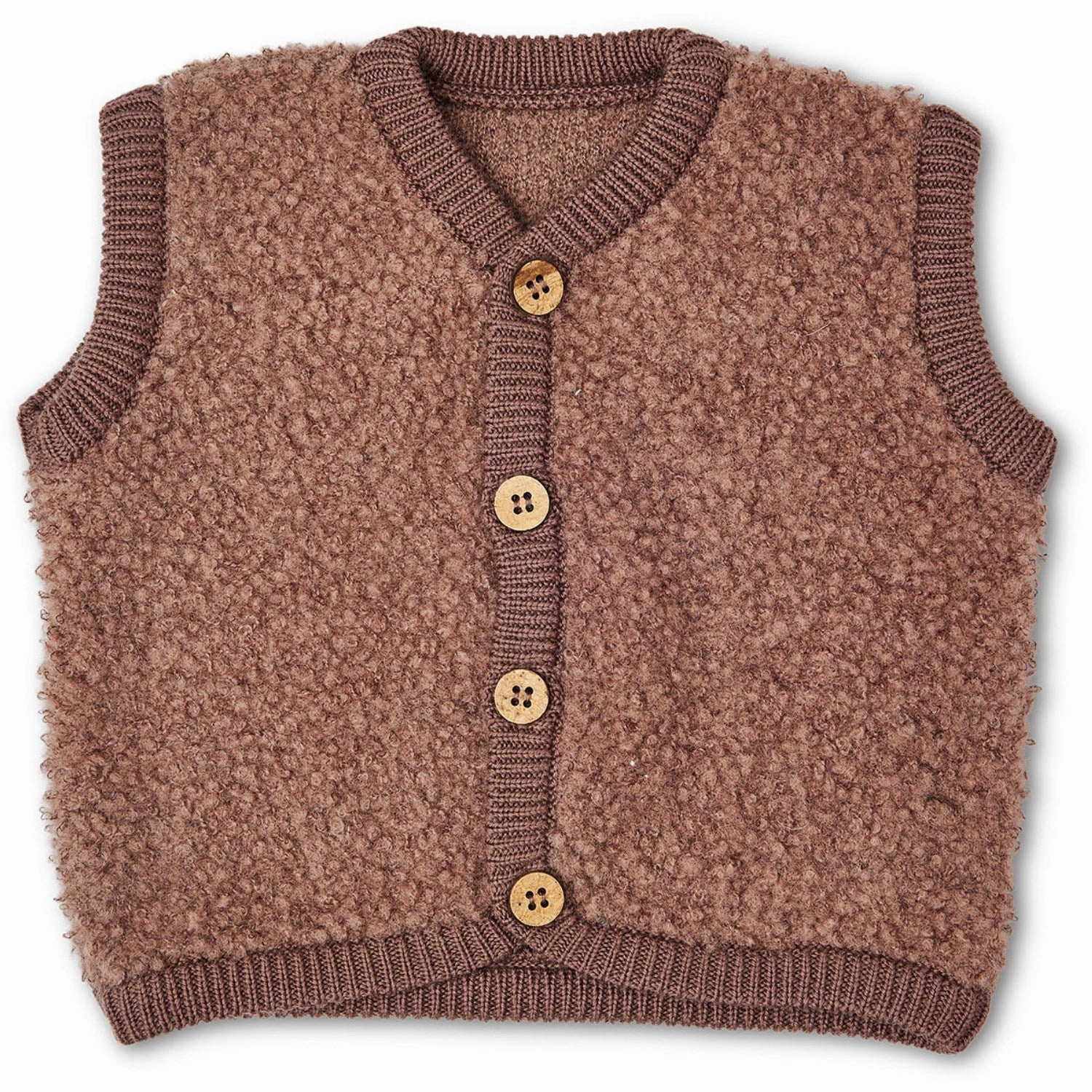 iron free Non Irritating Edges Smallstuff Rose Brown Vest Boucl?? Merino Wool With Buttons
