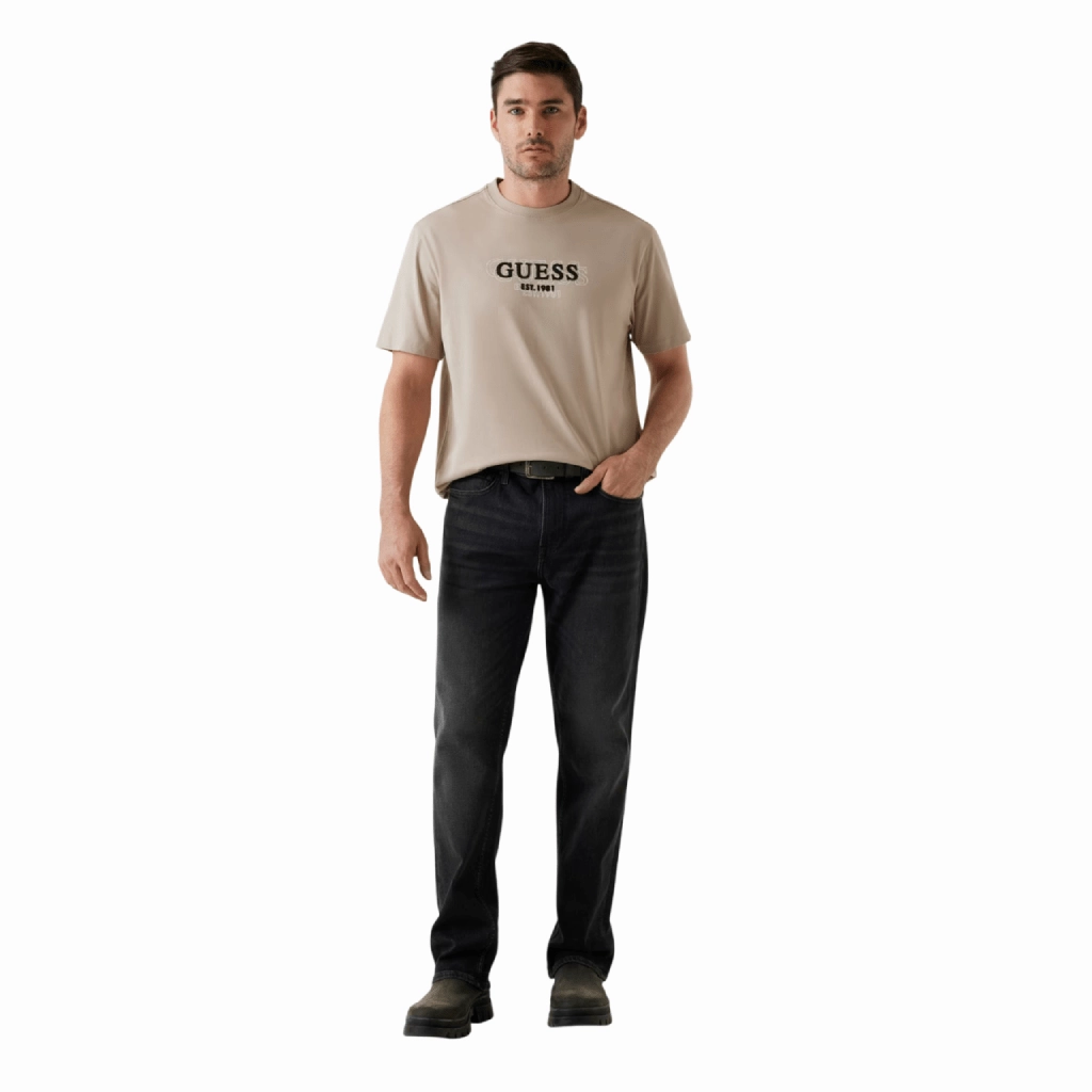 Guess Small Logo T-Shirt Men AntiStaticLining Garment Washed Texture