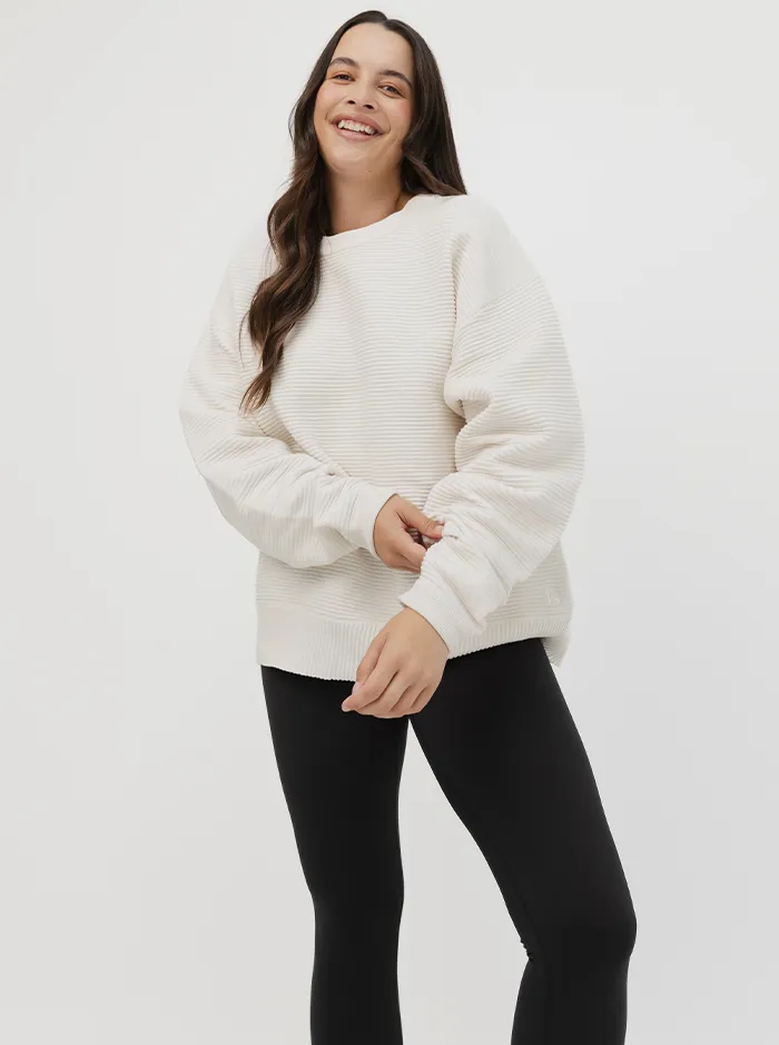 Backyard Chill Soft Sense Ribbed Crew In White Cream