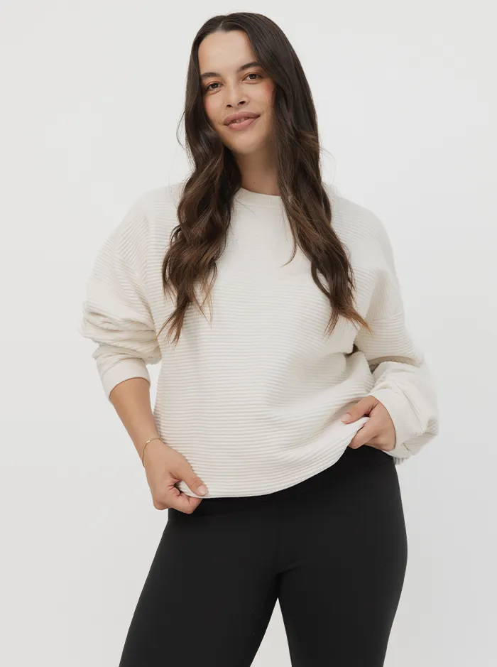 Seasonal Wardrobe Brushed Interior Texture Ribbed Crew In White Cream